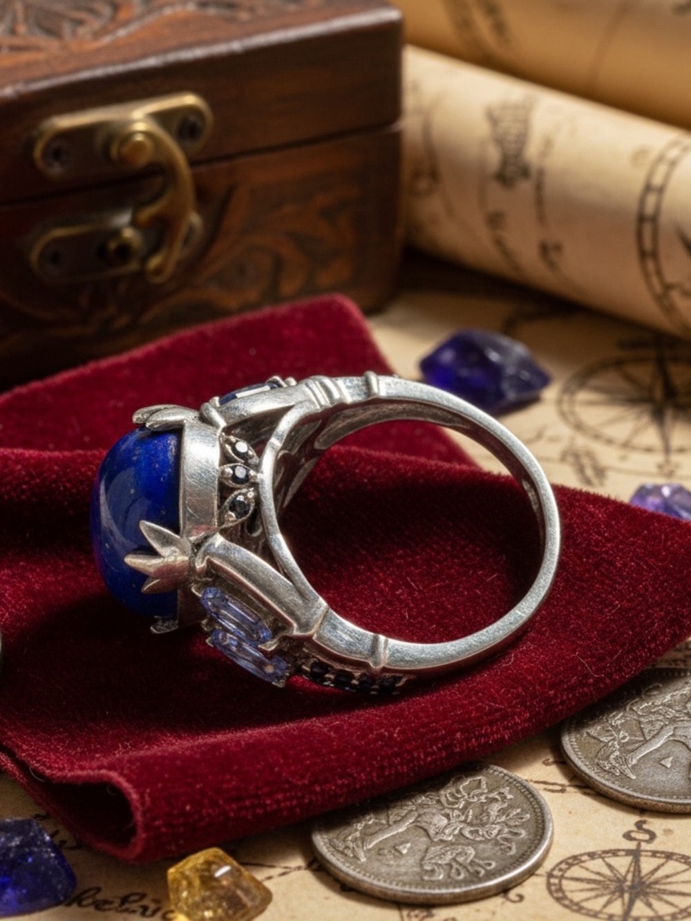 Blue Lapis Statement Ring - Sterling silver stamped & signed size 6 - Picture 5 of 5